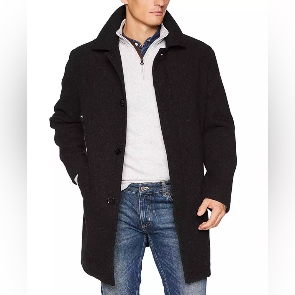Men's Black Wool Overcoat
